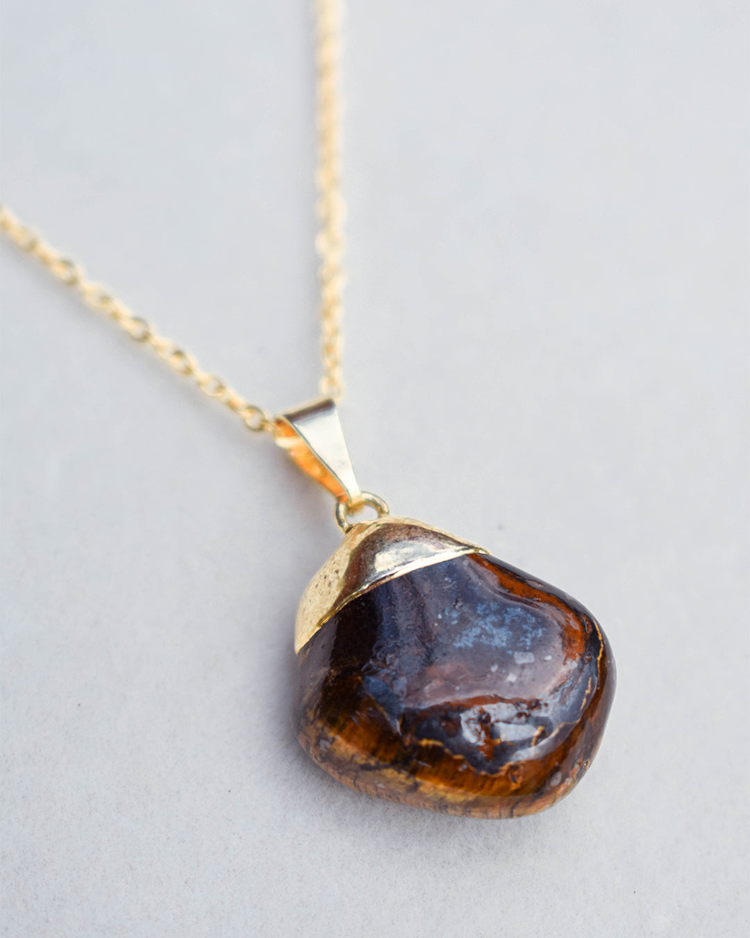 Gold plated chain with Tiger's Eye crystal pendant