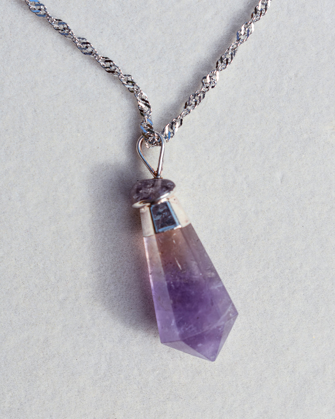 Stainless Steel chain with Amethyst crystal pendant