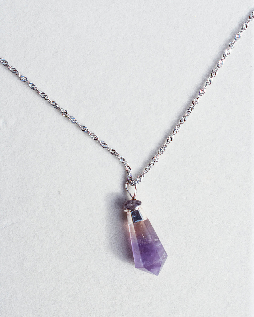 Stainless Steel chain with Amethyst crystal pendant