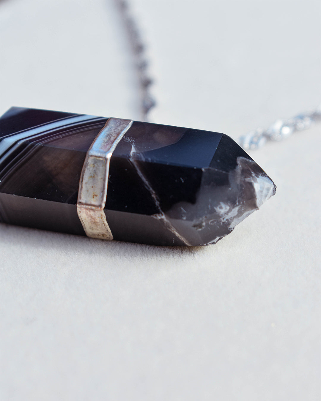 Stainless Steel chain with Agate crystal pendant