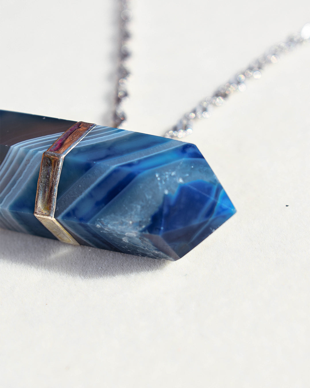 Stainless Steel chain with Blue Agate crystal pendant