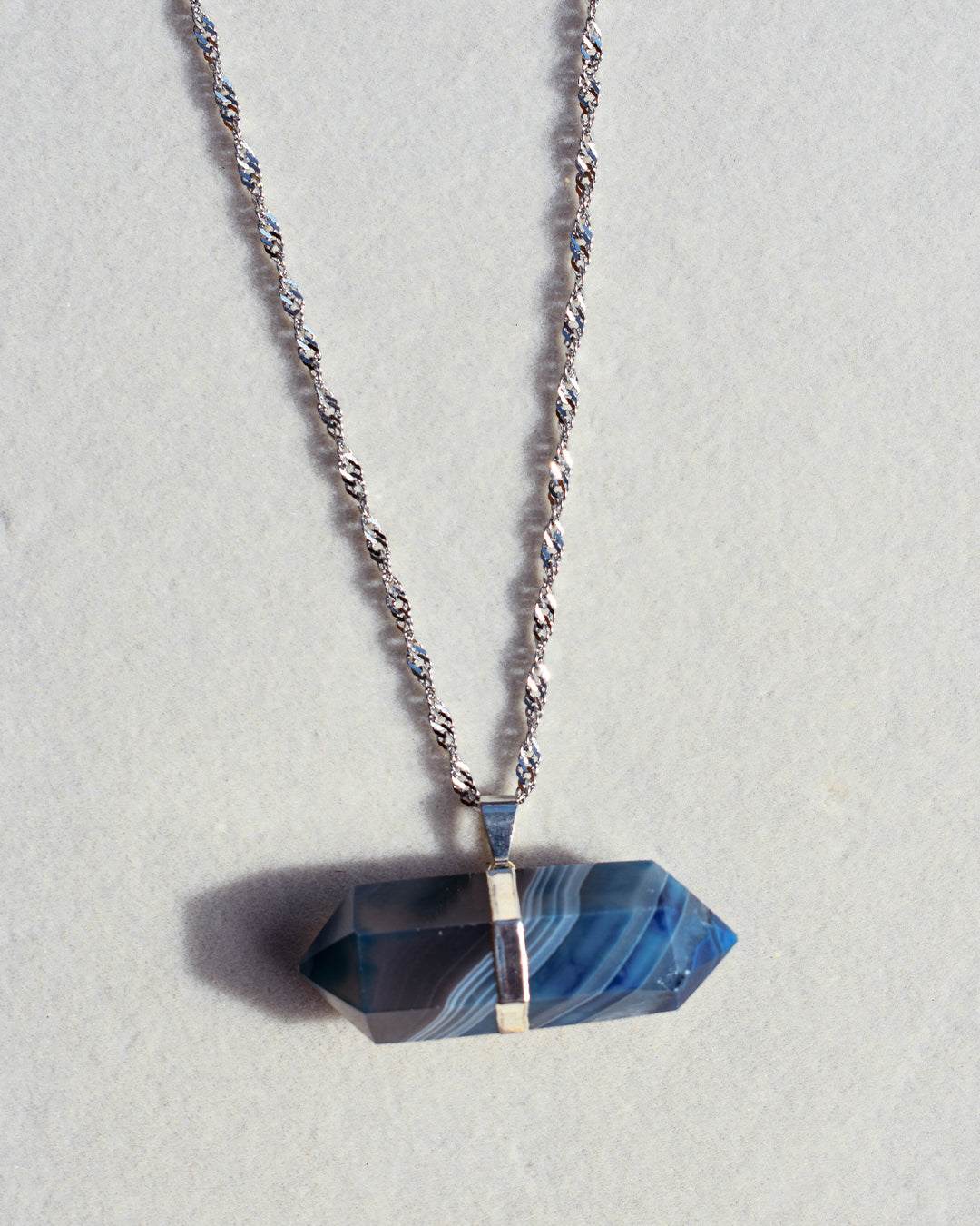 Stainless Steel chain with Blue Agate crystal pendant