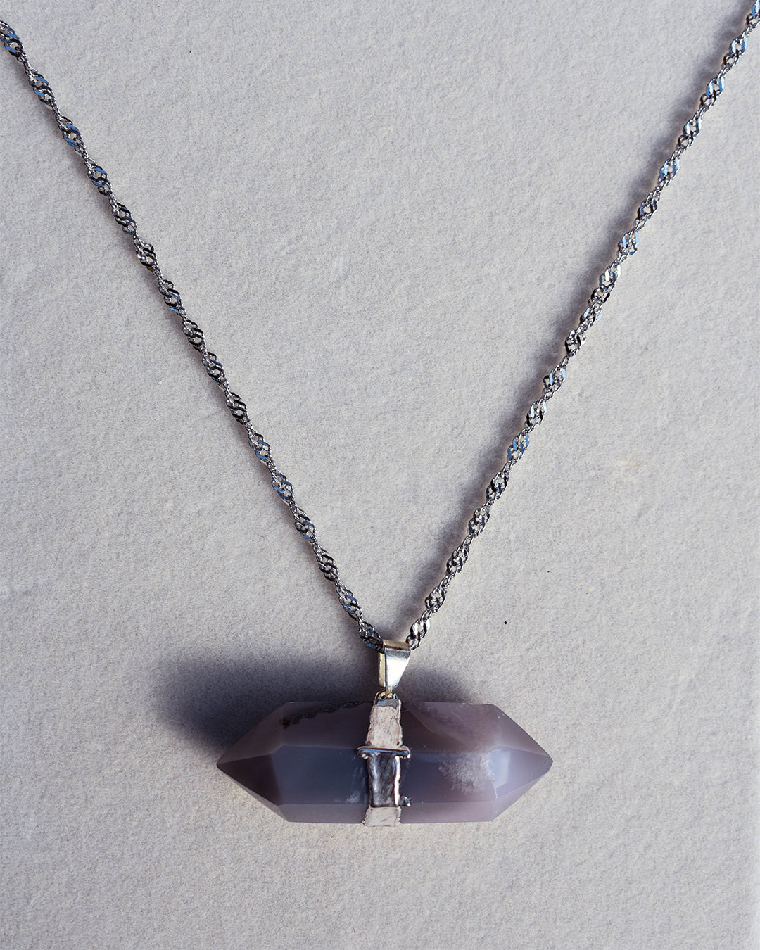 Stainless Steel chain with Agate crystal pendant