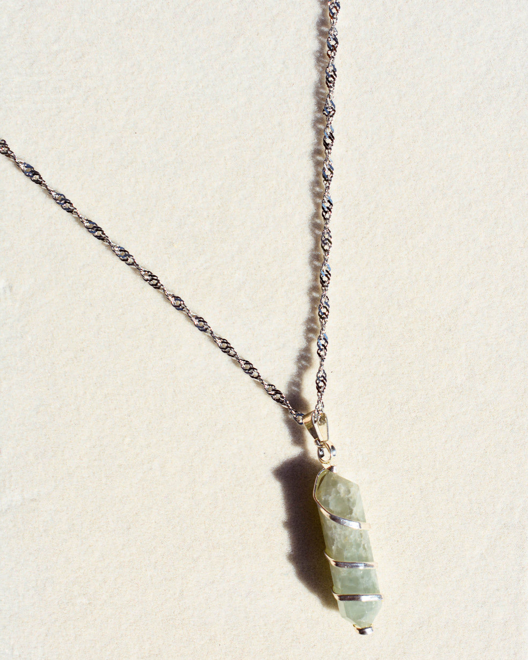 Stainless Steel chain with Green Quartz pendant
